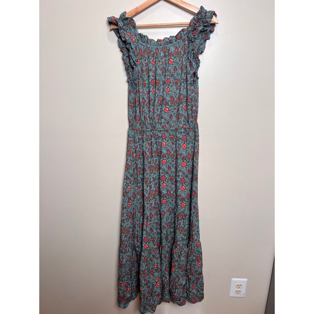 Natural Life Maxi Dress Tiered Womens M Teal Floral Tassel Boho Summer Flowy - Picture 5 of 6